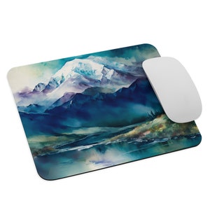 Mount Denali Mouse pad, Mountain lovers Mouse pad, Mountains Watercolor paitning Mouse pad