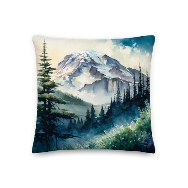 Mount Rainier Premium Pillow, Seattle nature pillow, rockslovers pillow, Seattle mountains pillow