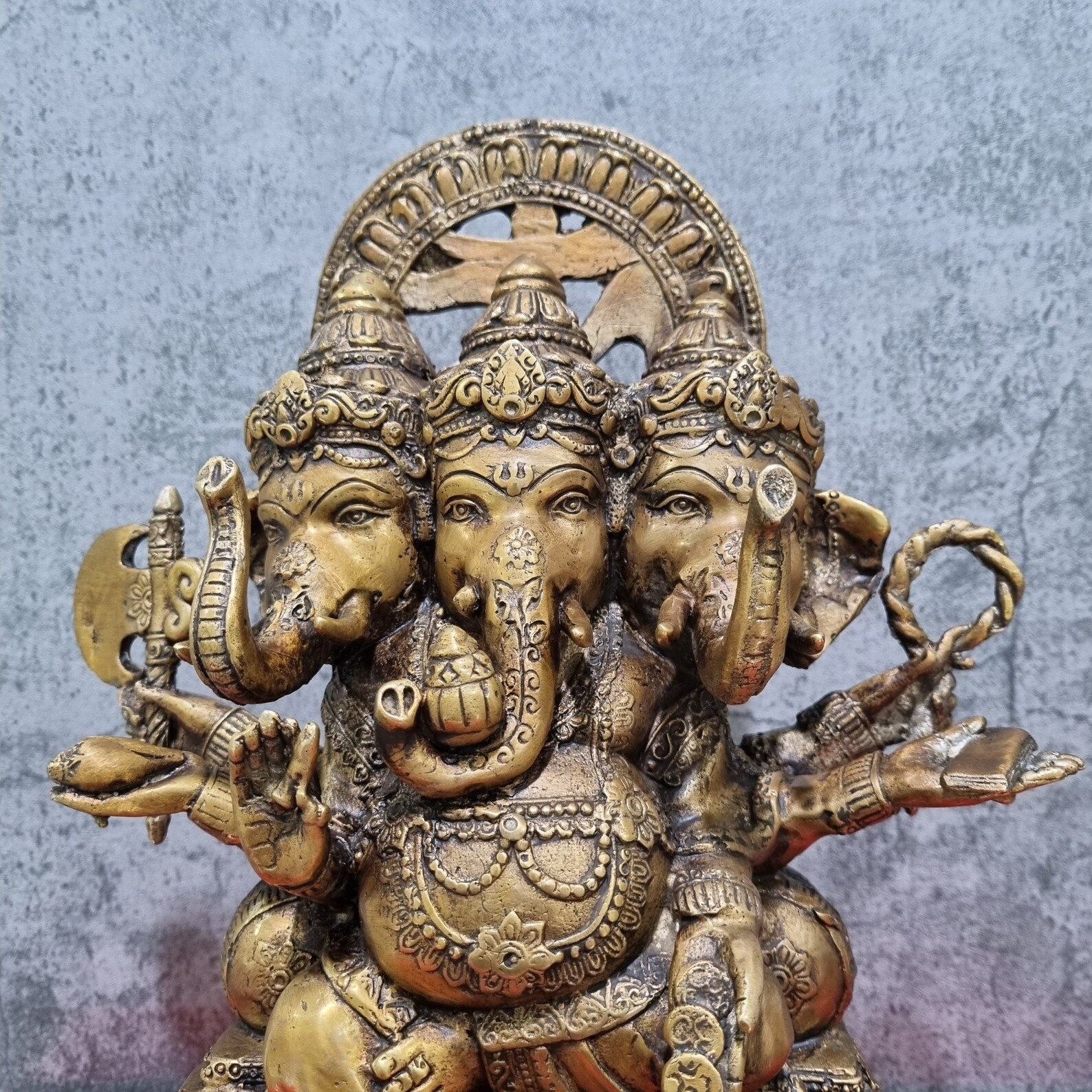 12.8 Ganesha Elephant God Buddha Statue Brass 3 Heads Etsy