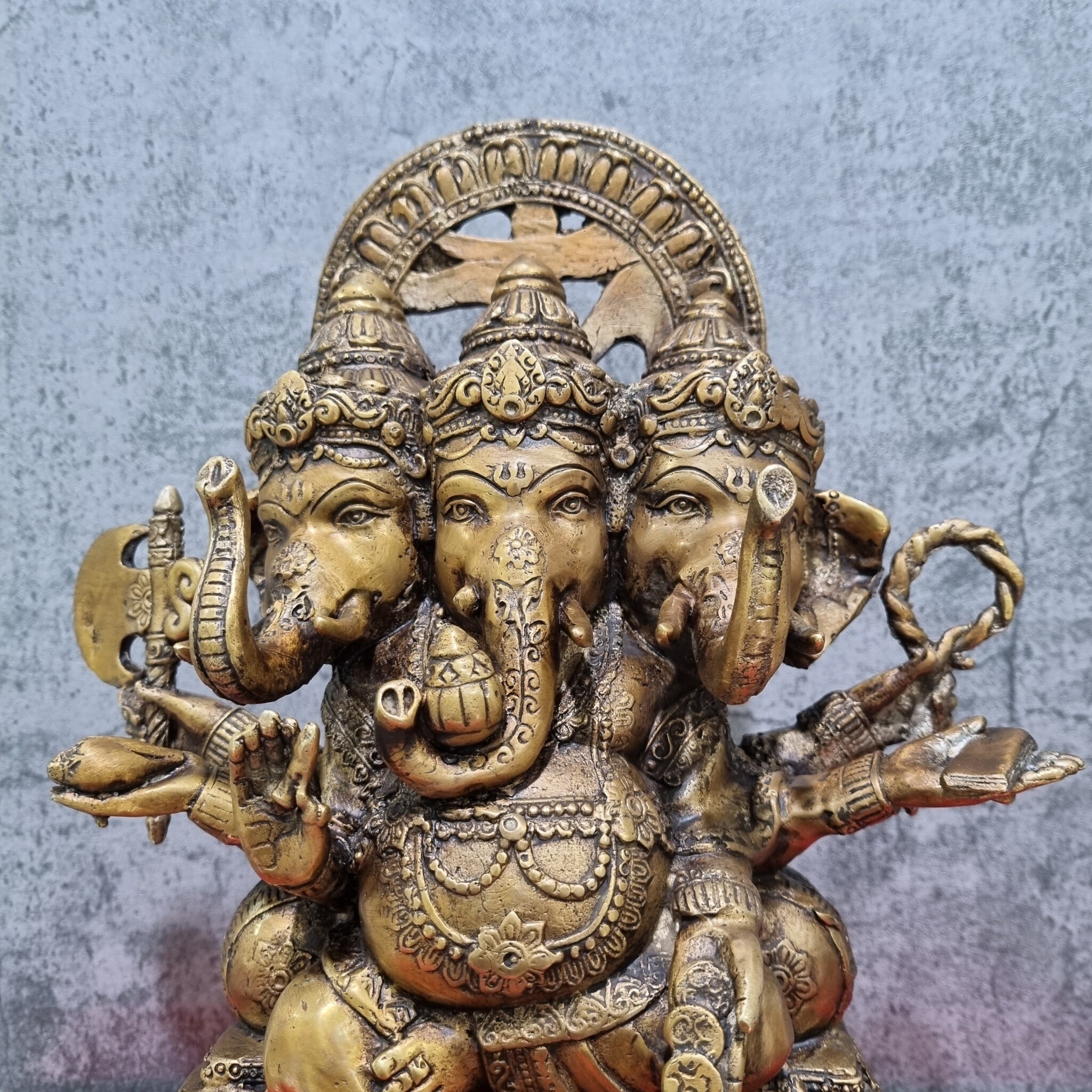12.8 Ganesha Elephant God Buddha Statue Brass 3 Heads Etsy