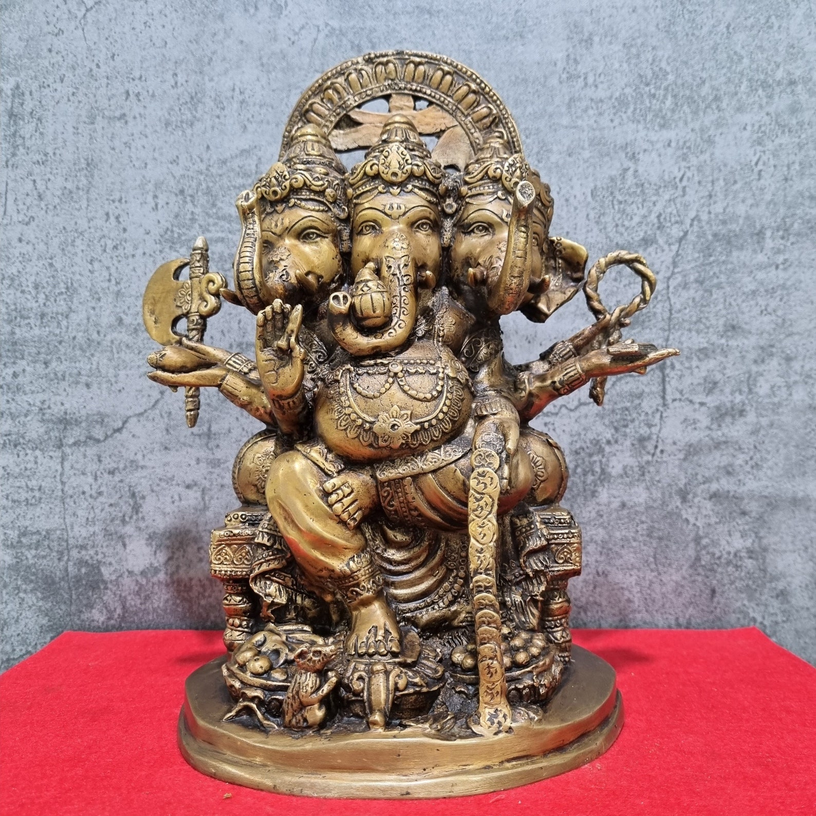 12.8 Ganesha Elephant God Buddha Statue Brass 3 Heads Etsy
