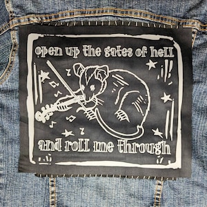 Folk Punk Possum back patch: &quot;Roll Me Through the Gates of Hell&quot;