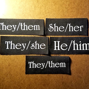 Sew-on pronoun patches - Fancy Font! Customizable!