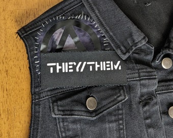 Anarcho-Punk font sew-on pronoun patches - All pronouns available!