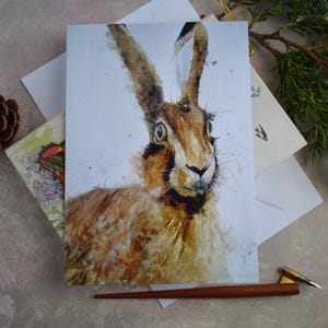 Biglietto d'auguri con lepre selvatica, formato A5, tratto dal dipinto originale di Aisling Kiernan, biglietto vuoto, biglietto sulla fauna selvatica irlandese