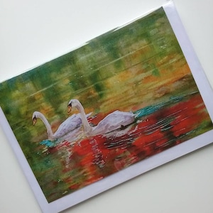 白鳥のグリーティングカード、アイスリング・キアナンのオリジナル絵画から作られたA5野生動物ファインアートカード、あらゆる機会に使える空白のカード、秋のカード、秋の色彩、
