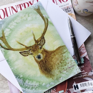 Biglietto d'auguri con cervo in formato A5, stampa artistica di un cervo, dal dipinto originale di Aisling Kiernan, fauna selvatica. Il biglietto vuoto è adatto a qualsiasi occasione.