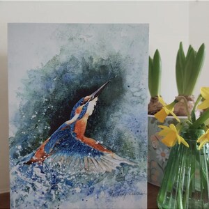 Biglietto d'auguri con belle arti di Kingfisher, tratto dal dipinto originale di Aisling Kiernan, con animali selvatici, stampa di uccelli, biglietto vuoto, condoglianze, pronta guarigione