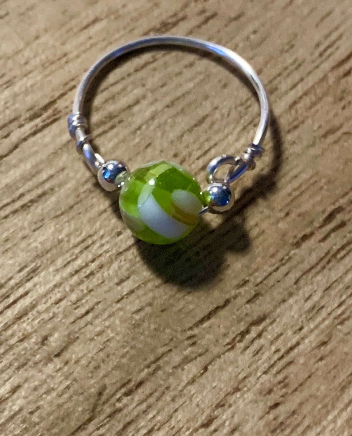 Exquisite green moss agate ring with silver beads. Silver | Etsy