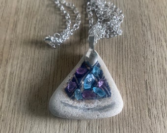 Beautiful sea washed ceramic pendant with a pastel sea glass design.  Unique gift.  Handmade.