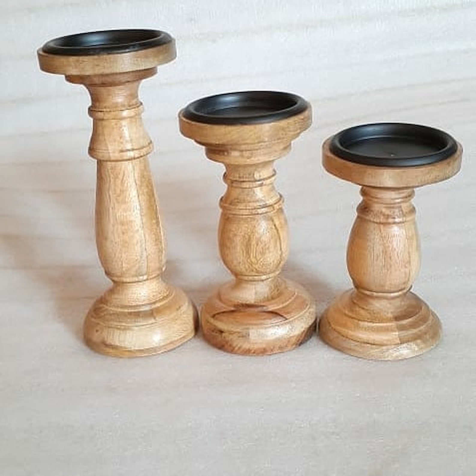 Mango wood candle holder set of 3 black color Taper Etsy