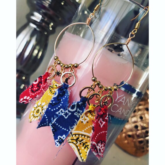Bandana charm golden handwired earrings with gold plated Etsy