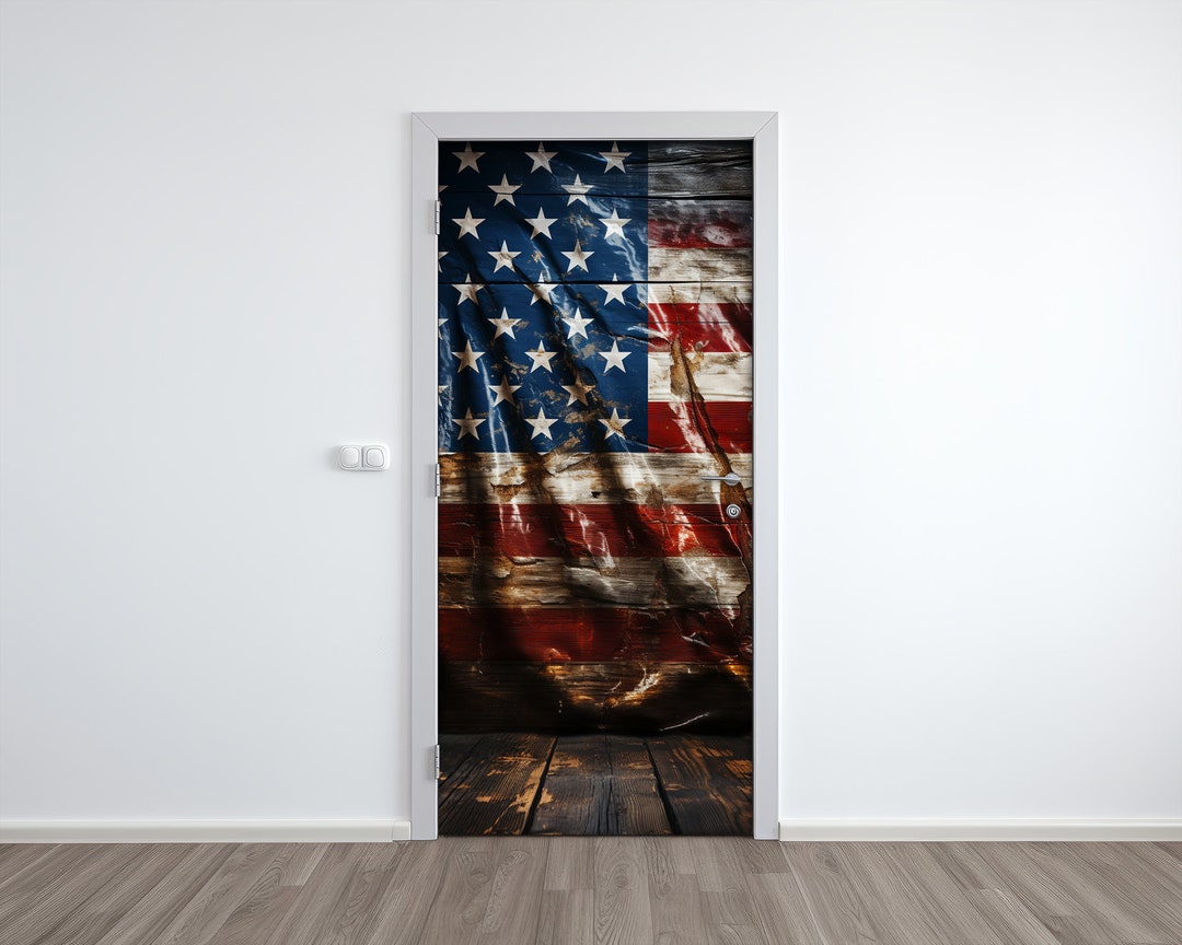 American Flag Door Cover 3d USA Flag Door Decal Torn Etsy