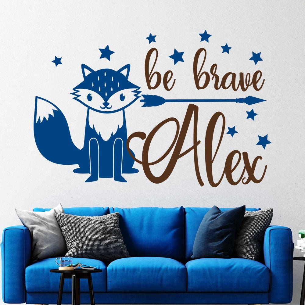 Boy name wall decal kids room decor be brave decal fox | Etsy