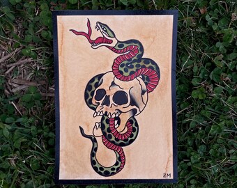 Cobra Skull Tattoo Flash Print