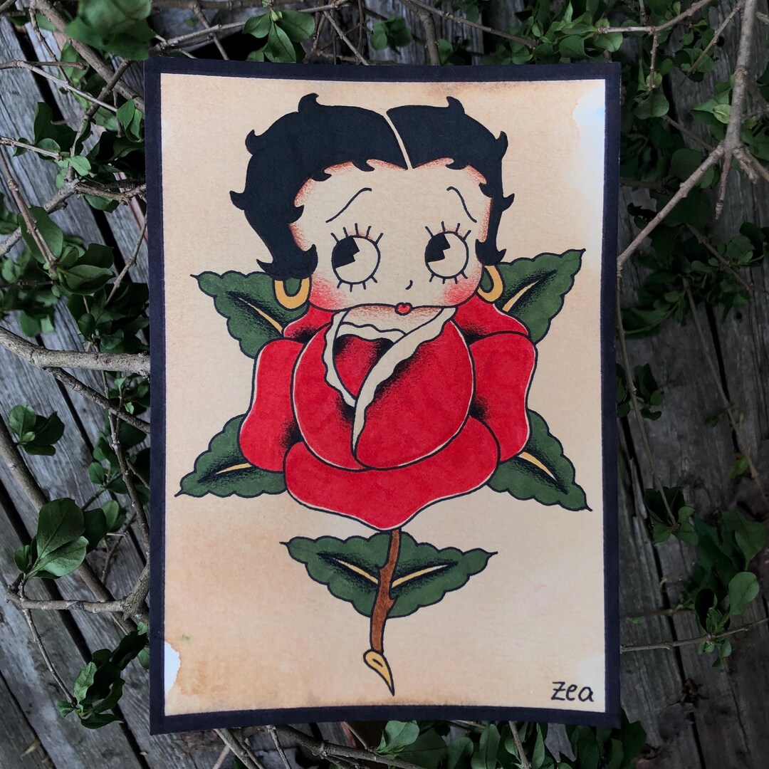 Rose Girl Tattoo Flash Print - Etsy