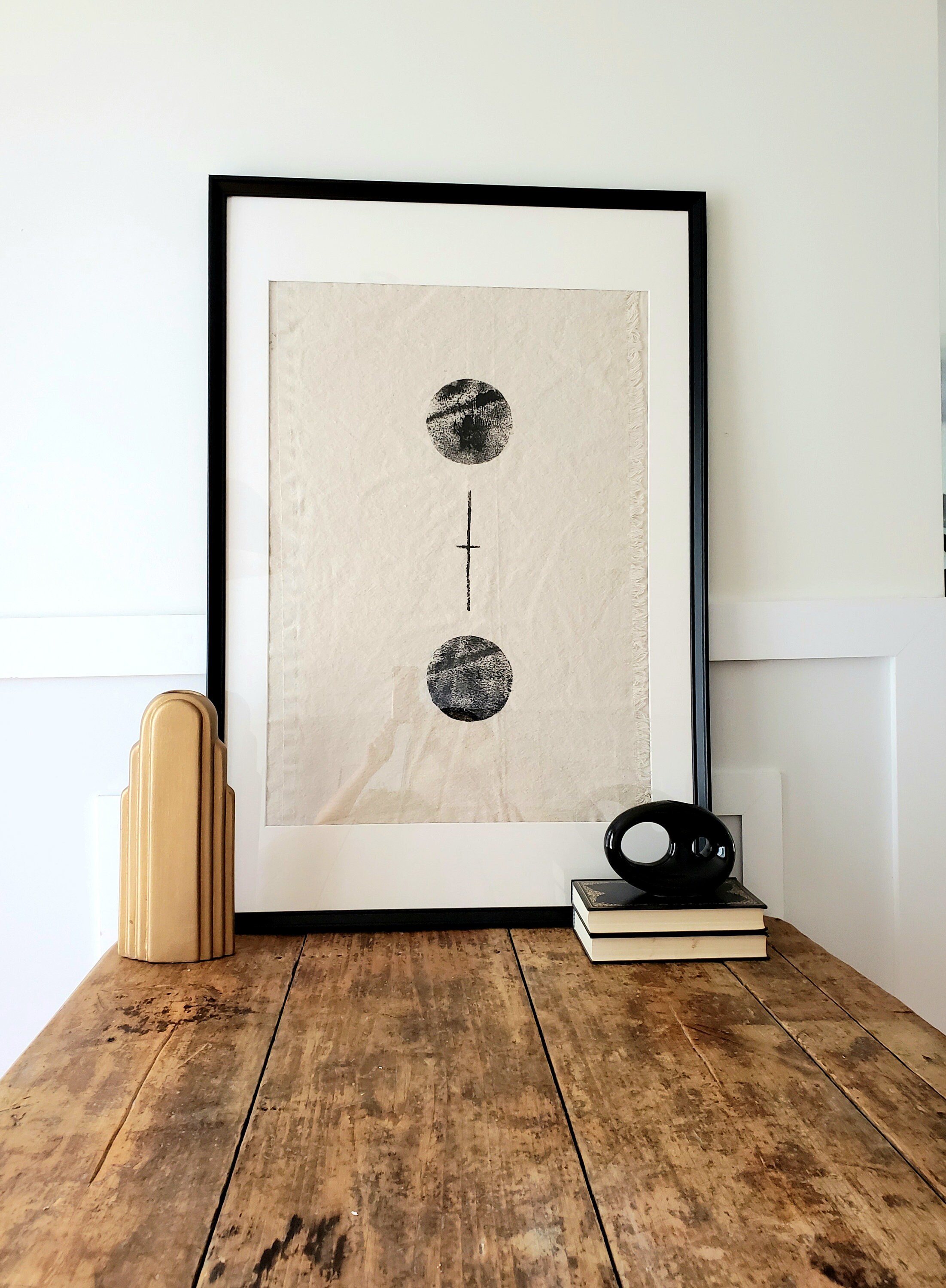 Ball & Chain - Block Print Textile Art in Black - Stamp On Neutral Fabric - Fabric Prints - Various 