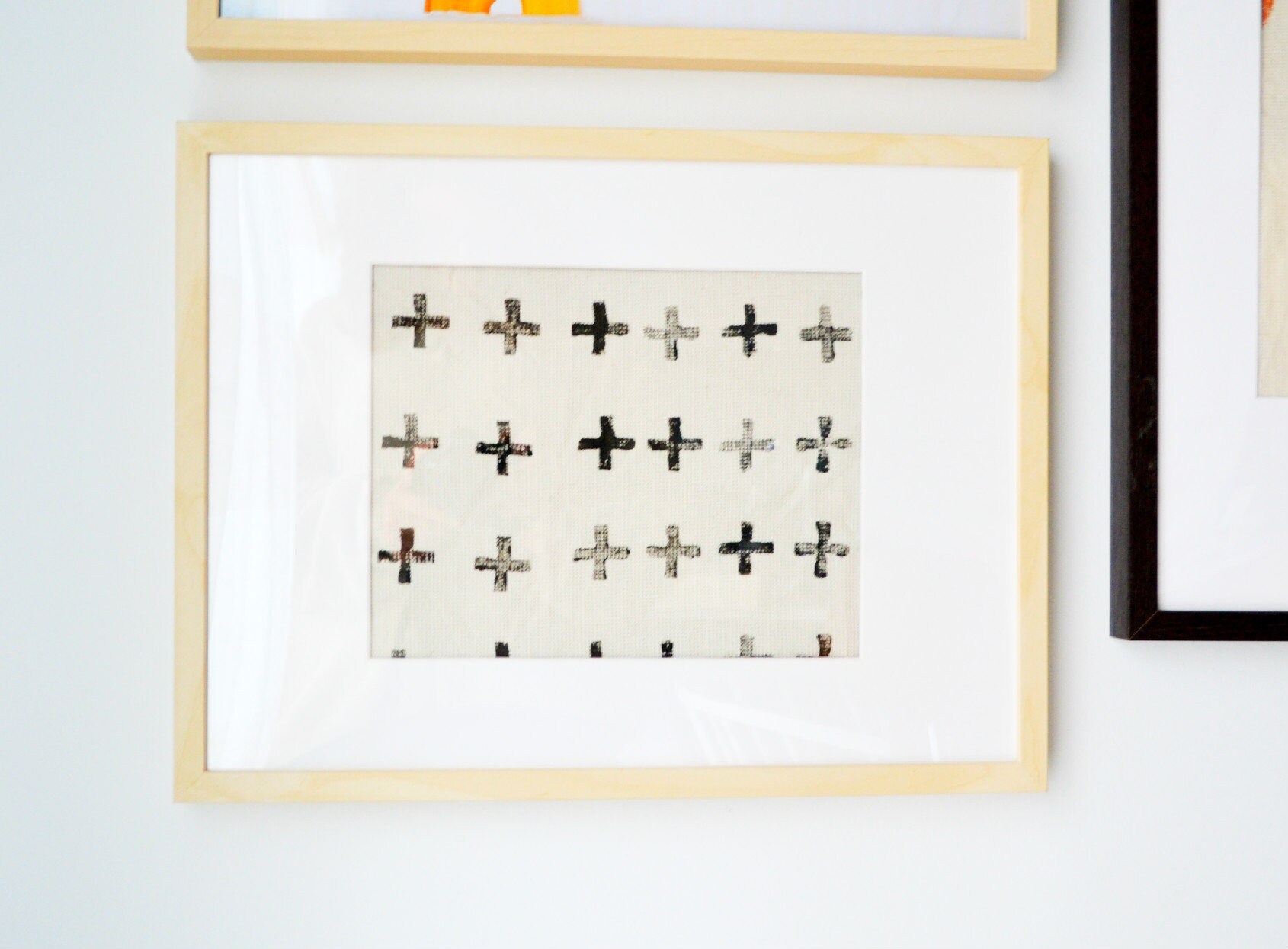 Imperfect Plus Block Print Textile Art in Black - Stamp On Neutral Fabric - Fabric Prints - Various 