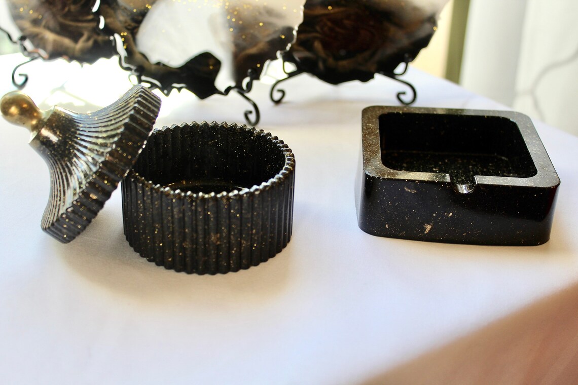 Black Jewelry Box Jewelry Box Black and Gold Storage Etsy