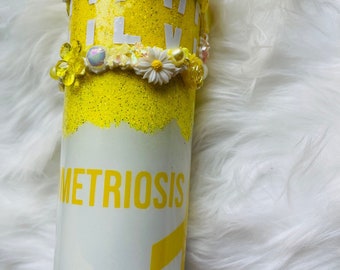 Yellow and White Endometriosis Awareness Decoden Tumbler | Tumbler with Charms | Yellow Tumbler