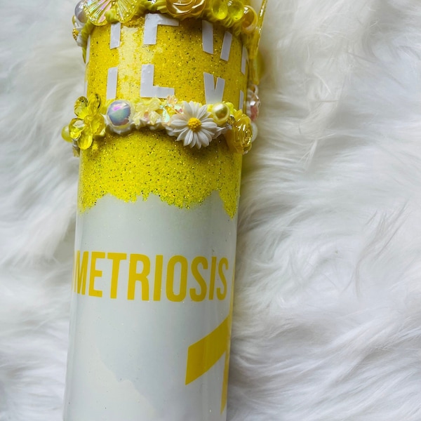 Yellow and White Endometriosis Awareness Decoden Tumbler | Tumbler with Charms | Yellow Tumbler