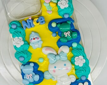 Easter Bunny Phone Case, Blue & Yellow, Aesthetic Charms