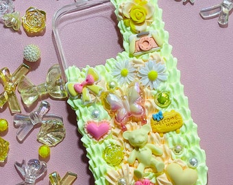 Yellow Phone Case with Name | Yellow iPhone Case with Charms | Colorful Phone Case | Cute iPhone Case | Butterfly Phone Case