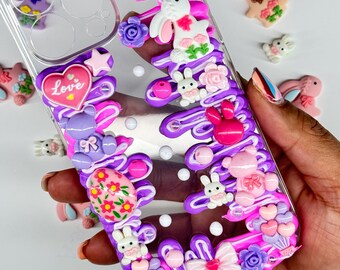 Kawaii Easter Bunny iPhone Case: Pink & Purple Charms