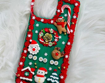 Cute Christmas Decoden Case with Name |  Christmas iPhone Case with Charms | Christmas Phone Case | Decoden Phone  Case