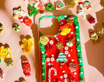 Cute Christmas Decoden Case with Name |  Red Christmas iPhone Case | Santa Phone Case | Decoden Phone  Case