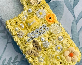 Yellow Phone Case with Name | Yellow iPhone Case with Charms | Colorful Phone Case | Cute iPhone Case | Butterfly Phone Case