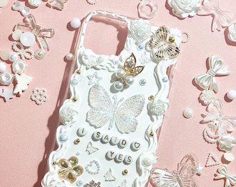 White and Gold Bride Phone Case with Name |  Bride iPhone Case with Charms | Bridal Phone Case | Gold iPhone Case | Wedding Phone Case