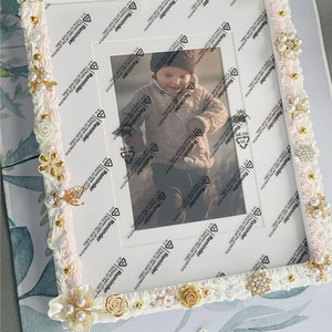 White and Gold 8x10 Picture Frame | Personalized Gold Picture Frame | Gold Picture Frame with lights