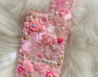 Pink Phone Case with Name |  iPhone Case with Charms | Colorful Phone Case | Cute iPhone Case | Butterfly Phone Case