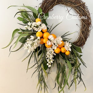 Orange wreath. Wreath with oranges. Spring wreath. Summer orange wreath. Wreaths. Citrus wreath . Hanging wreath. Spring orange wreaths.