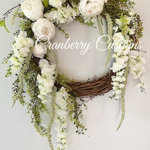 Wreaths. Wreath for the door. Summer wreath. Wreath for spring. Door wreath. White peony wreath. Greenery wreath.