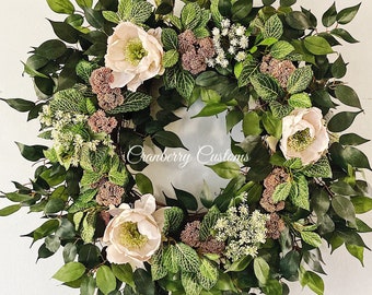 Floral Spring Wreath with Silk Peonies & Greenery