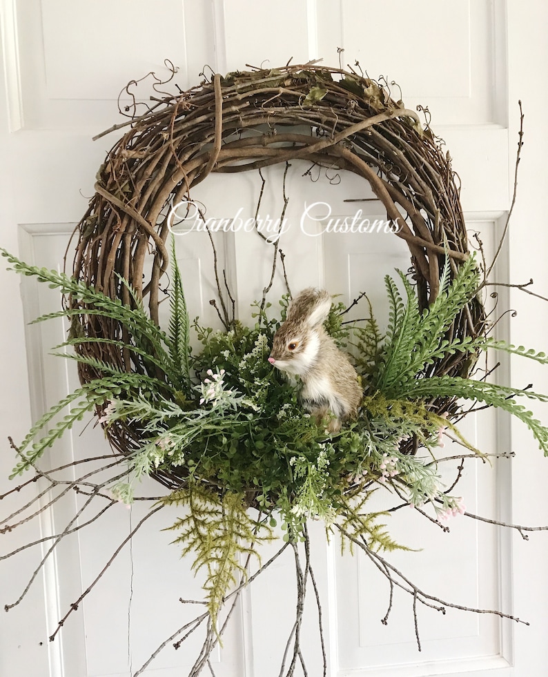 Bunny Wreath. Realistic bunny wreath. Spring wreath. Farmhouse image 1