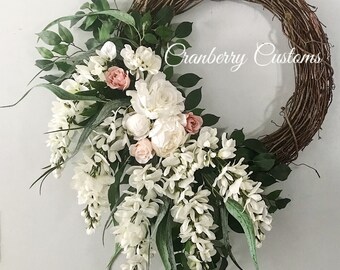 Wisteria Wreath. Wreath. Big wreath. Romantic wreath. Spring wreath. Summer wreath. Year round wreath. Everyday wreath.