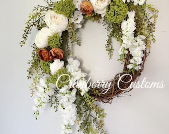 Corona. Corona para todo el año. Coronas elegantes. Elegante corona de otoño. Coronas. Corona para la puerta principal. Gran corona de otoño. Corona de lujo. Coronas con estilo.