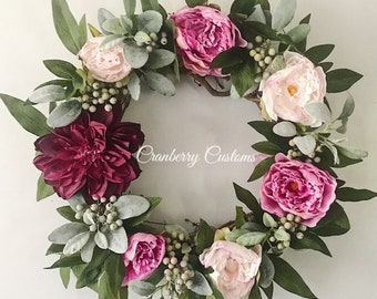 Dahlia Wreath. Front door wreath. Summer wreath. Wreath for the door. Dahlia wreath. Berry wreath.