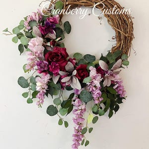 Large Floral Wreath for Front Door, Purple Spring Decor