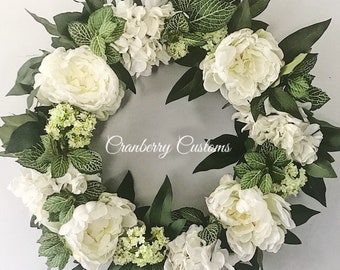 Wreaths. Wreath for the door. Summer wreath. Wreath for spring. Door wreath. White peony wreath. Greenery wreath.