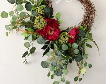 Year round wreath. Wreath for all year.  fall wreath. Wreaths. Fall door wreaths. Front door wreath. Eucalyptus wreath.