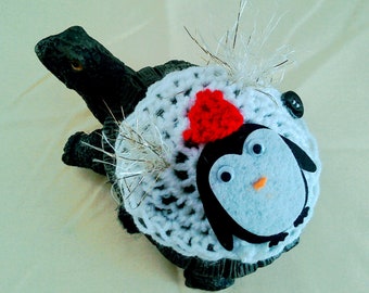 Penguin Tortoise Sweater Cozy, Christmas themed festive pet hat cover xmas costumes