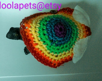 crochet tortoise turtle Rainbow of Hope sweater cozy top cover costume, pet clothing