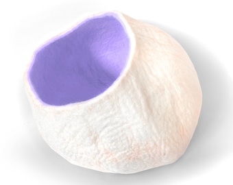 Lit troglodyte pour chat en feutre de laine : cosse pour chat violet moderne