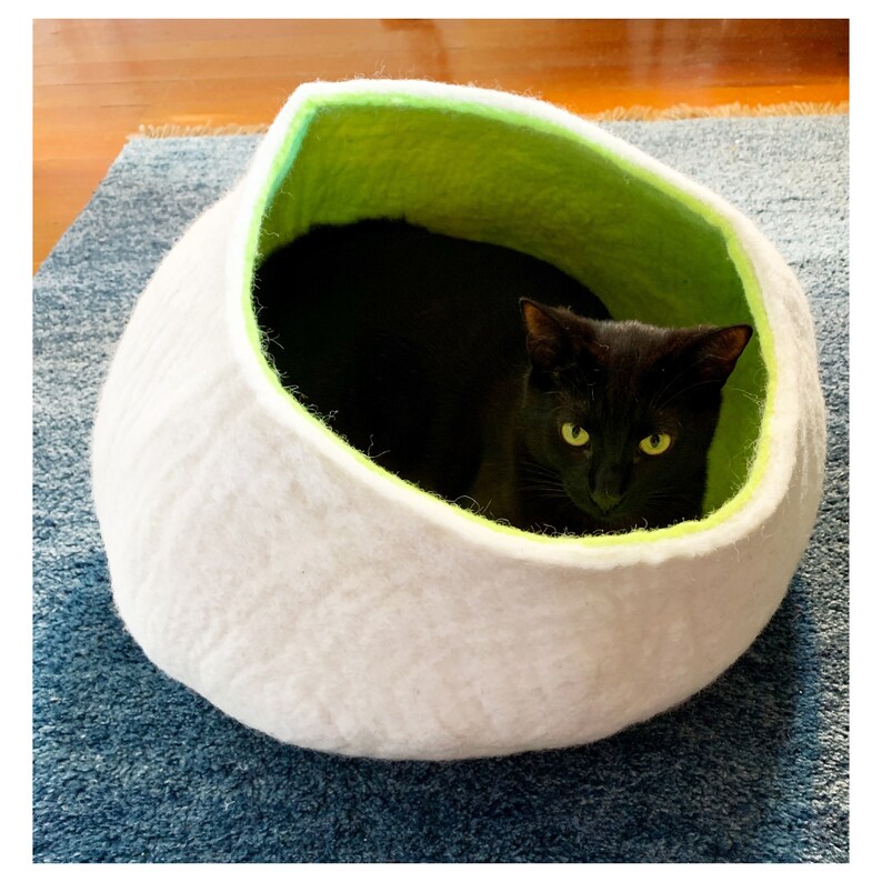 Blue Cat Cave Handmade Wool cat bed by Wooly Bowls Modern Etsy