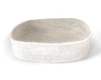 Kattenbed van natuurlijke wol, kattenbed in neutrale kleur, wollen bed voor kleine honden, handgemaakt wollen hondenbed, moderne huisdierbedden van Wooly Bowls, cadeau voor kattenliefhebbers