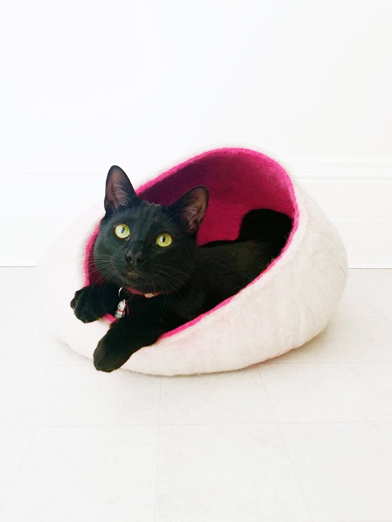 Bright Pink Cat Cave Felted Wool Cat Bed Wooly Bowls Modern Etsy UK
